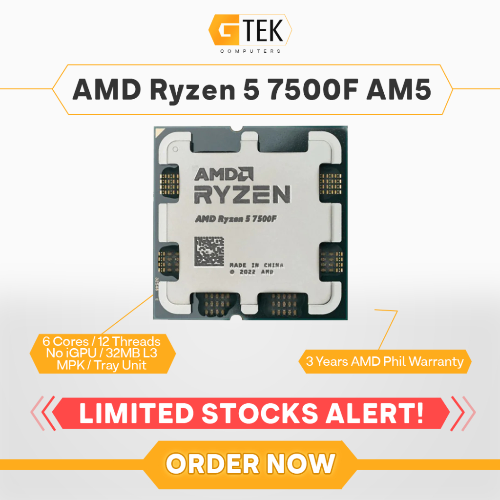 AMD Ryzen 5 7500F CPU w/ Wraith Stealth CPU Cooler AM5 Processor Tray ...