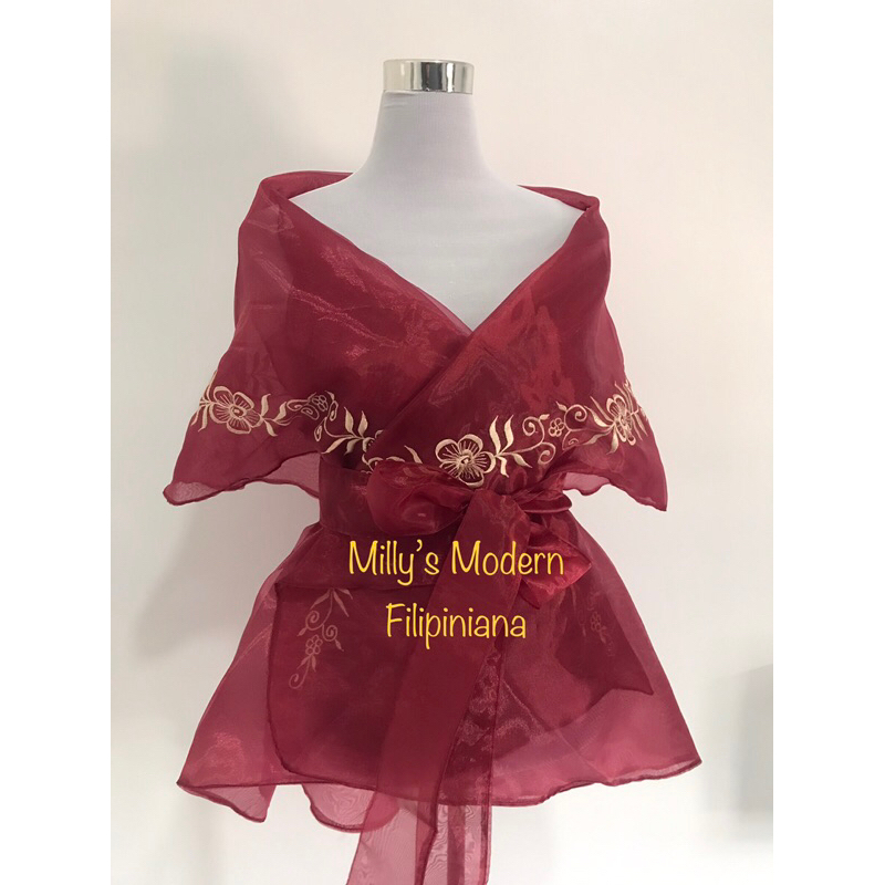 Milly s Modern Filipiniana wrap around embroidery maroon best seller medium to 2xl Shopee Philippines