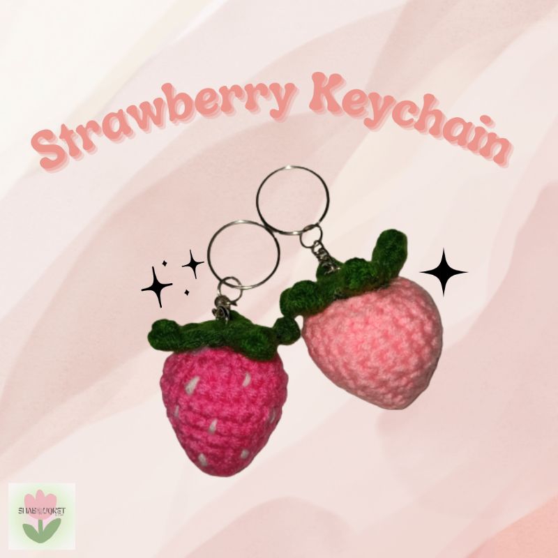 strawberry crochet keychain
