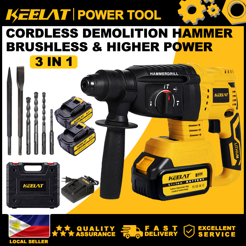 KEELAT Hammer Drill Heavy Duty Brushless Cordless Higher Power ...