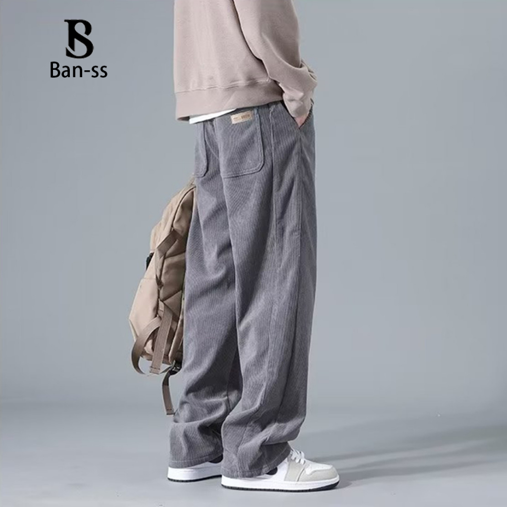 BS Corduroy Pants For Men Korean Khaki Baggy Straight Cut Slacks Slocks ...