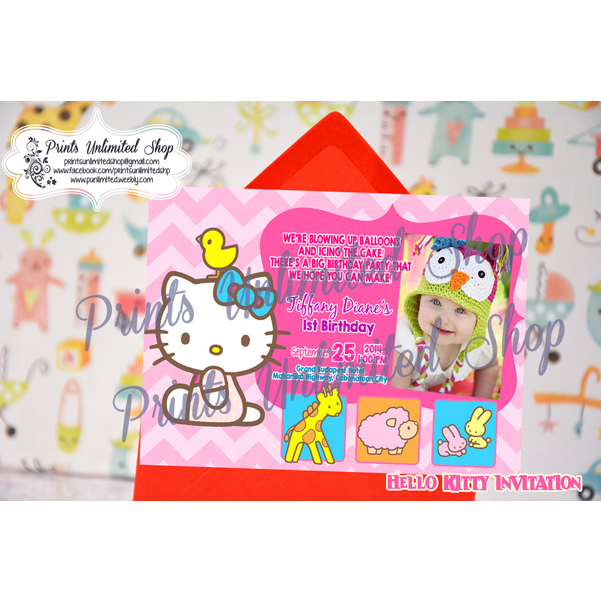 COD Hello Kitty Square Theme Christening Birthday Invitation Dedication