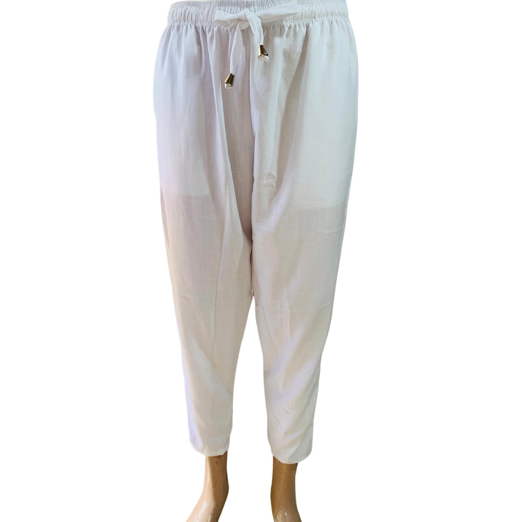 WHITE LINEN DRAPE PANTS BASTON PANTS FOR WOMEN TAPERED PANTS WITH BOTH ...