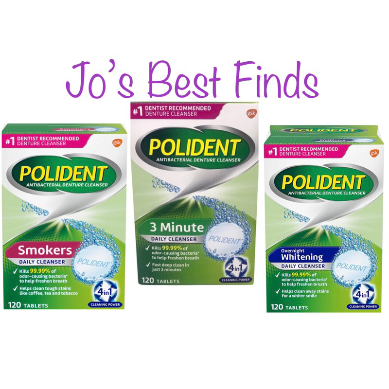 Polident Antibacterial Denture Cleanser, 3-Minute, Overnight Whitening ...