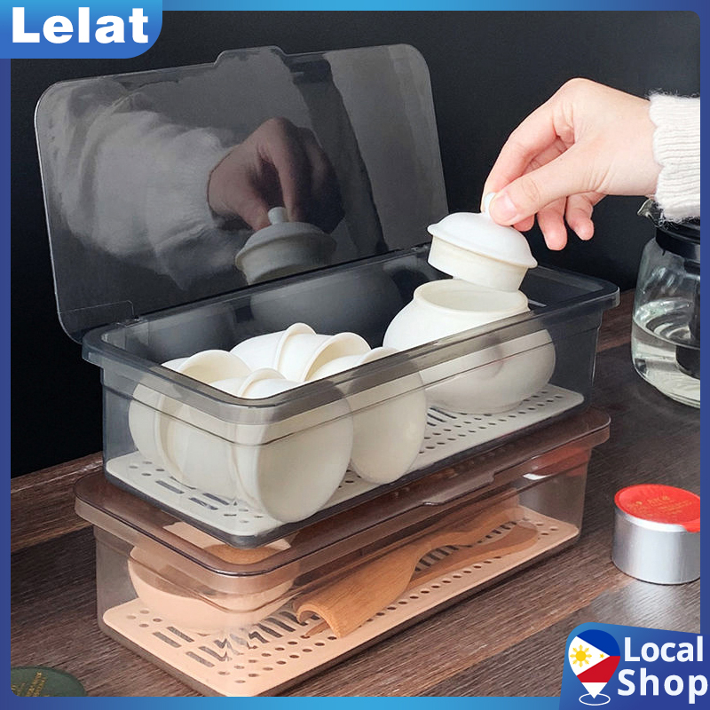 Tea set storage box can be superimposed storage shelf desktop dust belt