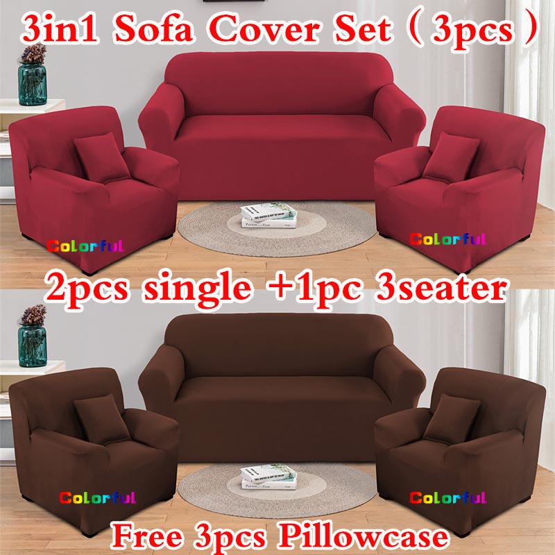 (3pcs) Stretchable Sofa Cover Set 3in1 Sofa Cover 2pcs Single and 1pc