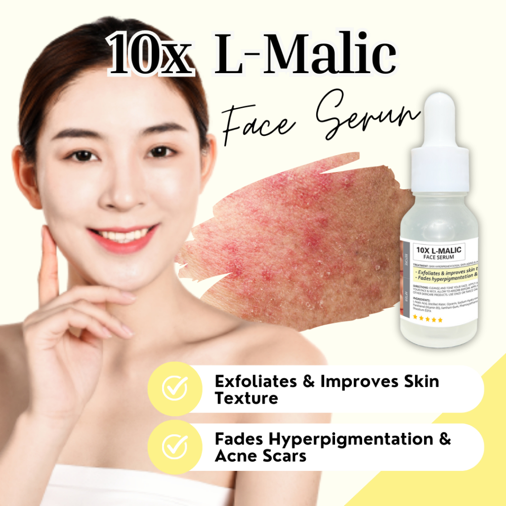 10x LMalic Serum + Hyaluronic + Vit B5 (Exfoliates, Brightens, Fade
