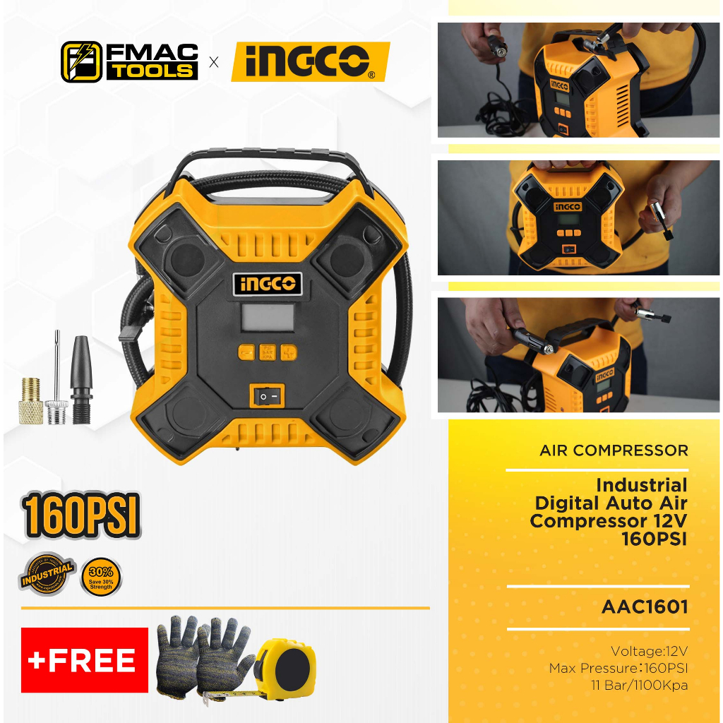 INGCO Industrial Digital Auto Air Compressor 12V 160PSI AAC1601 ...
