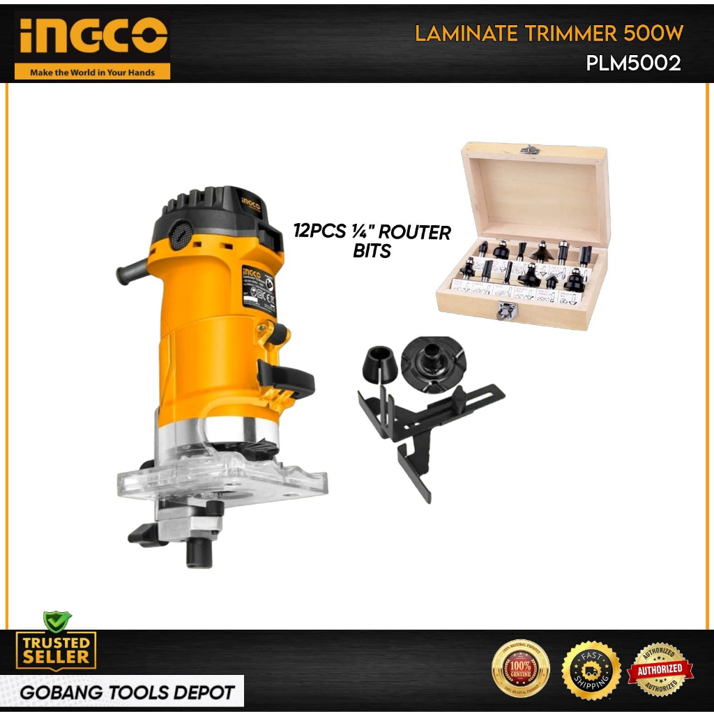 INGCO Laminate Router Trimmer 500W PLM5002 WITH Router Bit SET 1/4