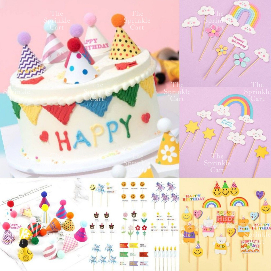 Korean Happy Birthday Cake Topper Kraft Paper Cupcake Topper for Party Decoration Baking