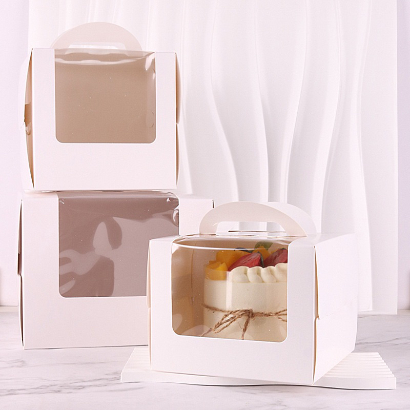 5pcs White Cake Box with Handle with Window Cake Box with Free Cake ...