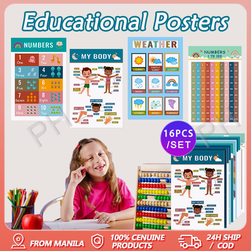 16pcs/set educational chart set Laminate Education Chart Colour Number