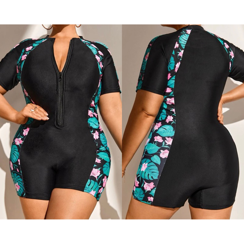 Tropical Front Zip Swimwear Rashguard (Shein) Shopee Philippines