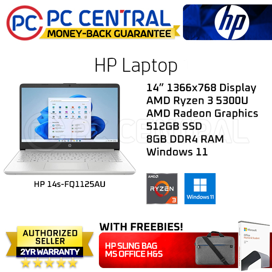 Hp 14s Laptop 14s Fq1125au Amd Ryzen 3 5300u 512gb Ssd 8gb Ram Free Ms Office Pc 8684