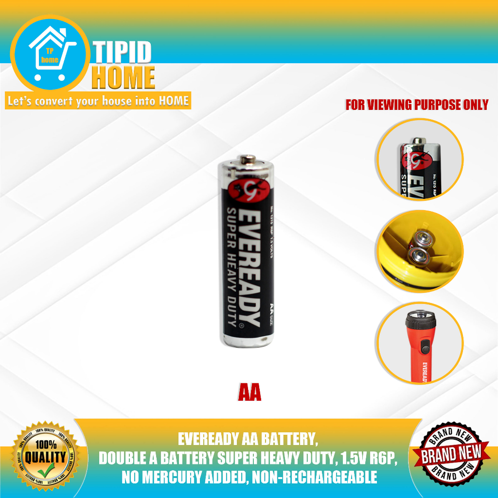 EVEREADY AA BATTERY, DOUBLE A BATTERY SUPER HEAVY DUTY, 1.5V R6P, NO ...