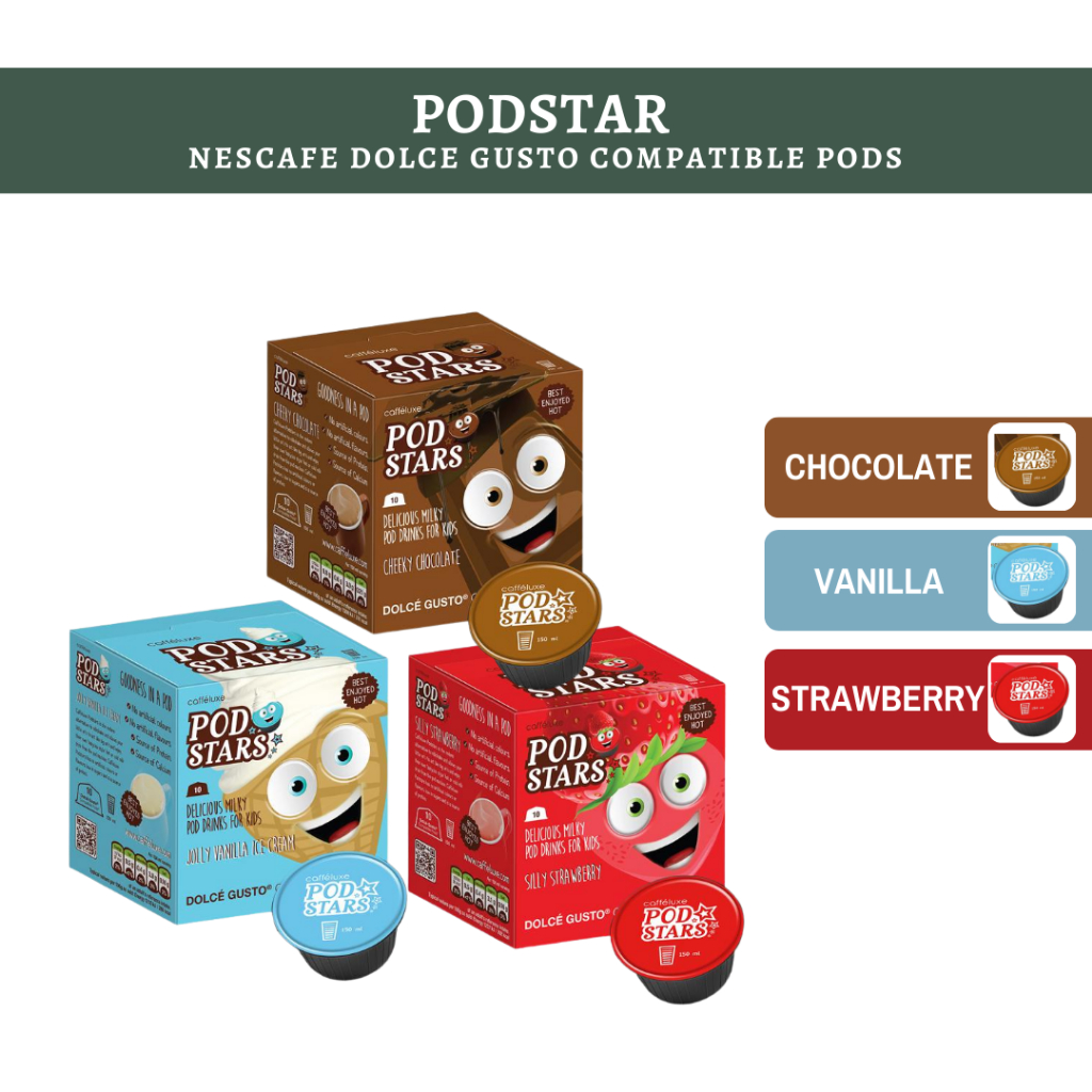 PODSTAR Dolce Gusto Compatible Pods (Vanilla, Strawberry, Chocolate
