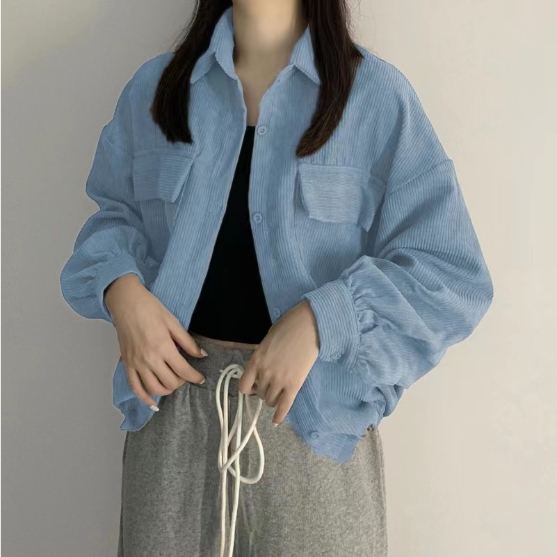 Lenbach Long Sleeve Plain Shirt Corduroy Tops For Women | Shopee ...
