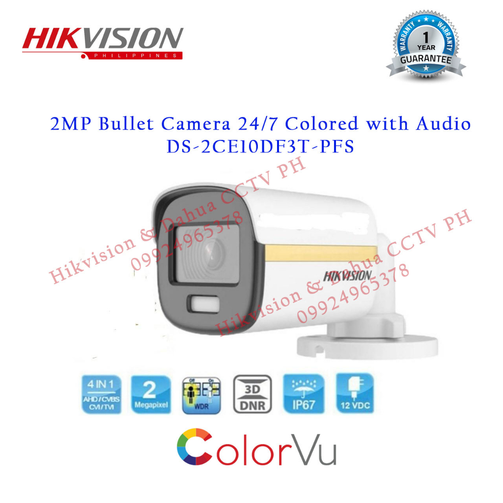 DS2CE10DF3TPFS 2MP Hikvision bullet CCTV camera builtin mic COLORVU