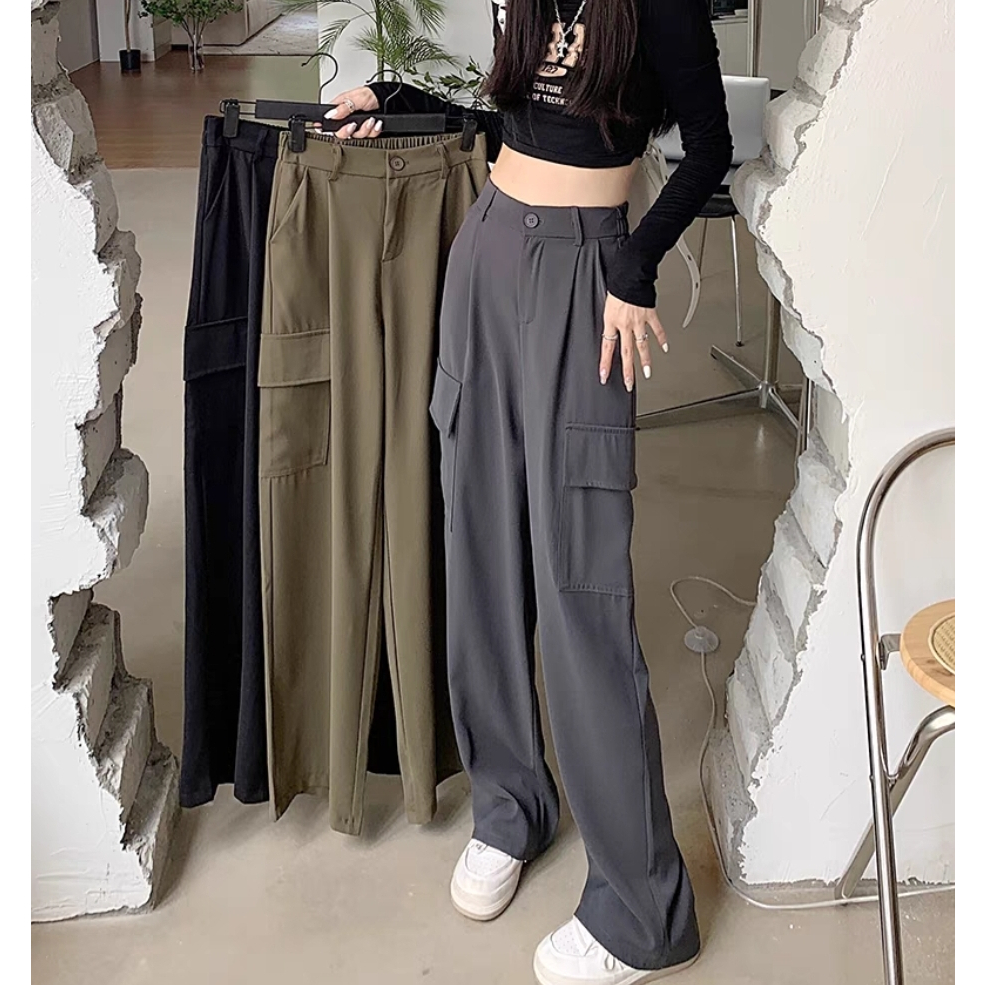 Kinwoo 23-34waist 4 Pocket Cargo Pants high Waist baggy for women ...