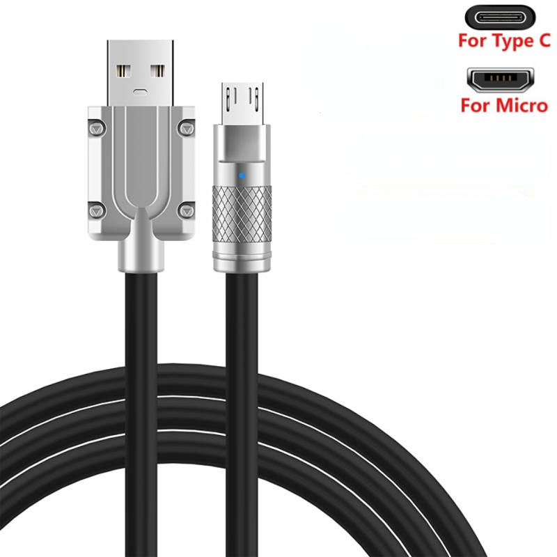 1M 2M liquid silicone 120W micro USB TypeC USB zinc alloy data cable