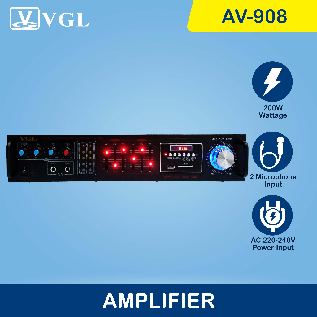 VGL Amplifier with USB Input, SD Card, FM tuner, 2 Mic Input & High
