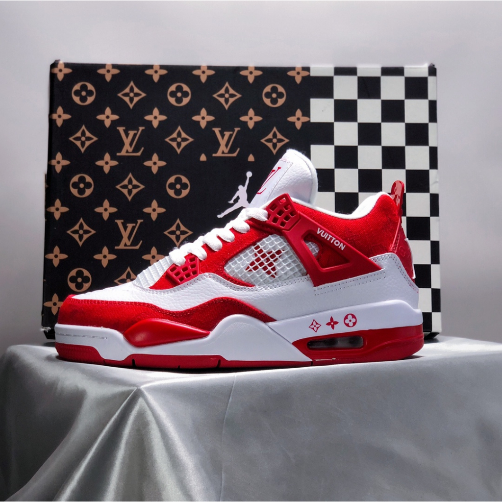 Air Jordan 4 Red Louis Vuitton Don by Dank Customs 