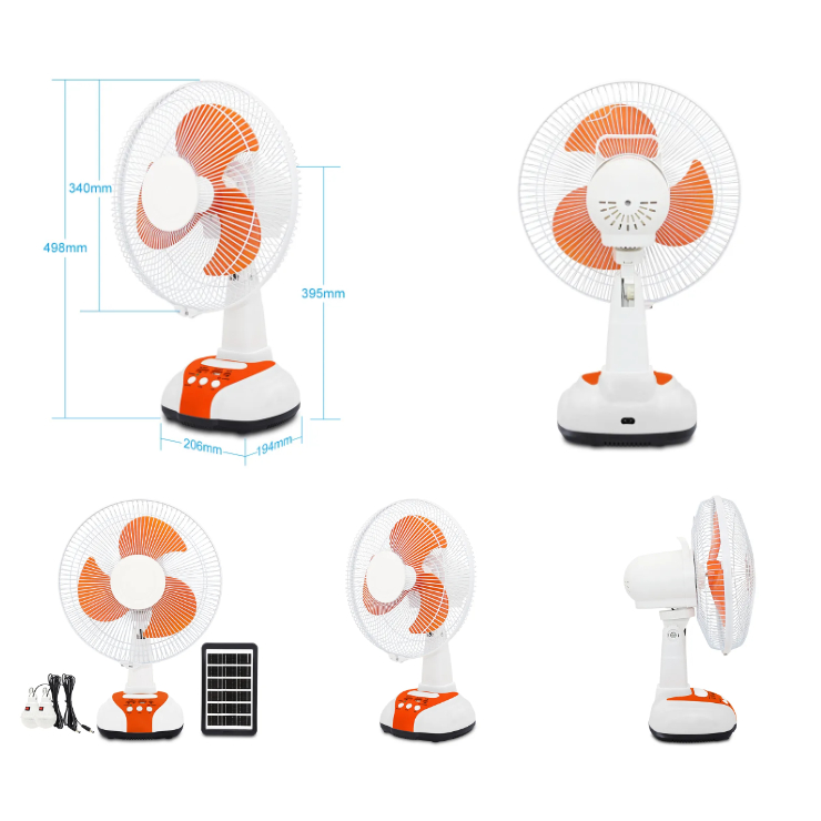 12 inches Rechargeable emergency Fan with solar battery Table Fan FREE