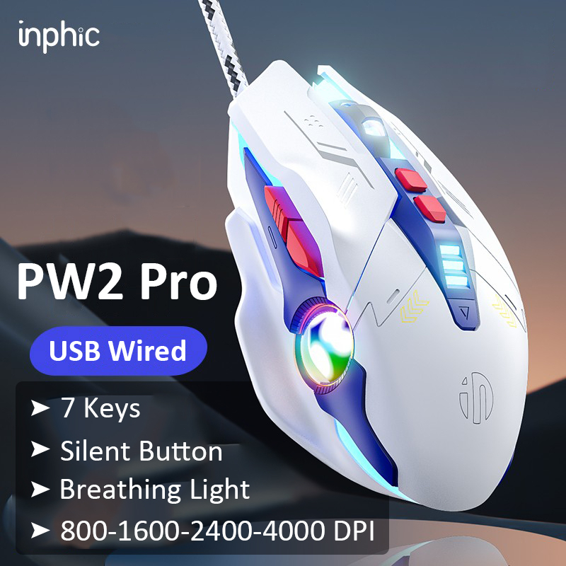 Inphic PW2 PRO USB Wired Mouse 800-1600-2400-4000 DPI Breathing Light 7 ...
