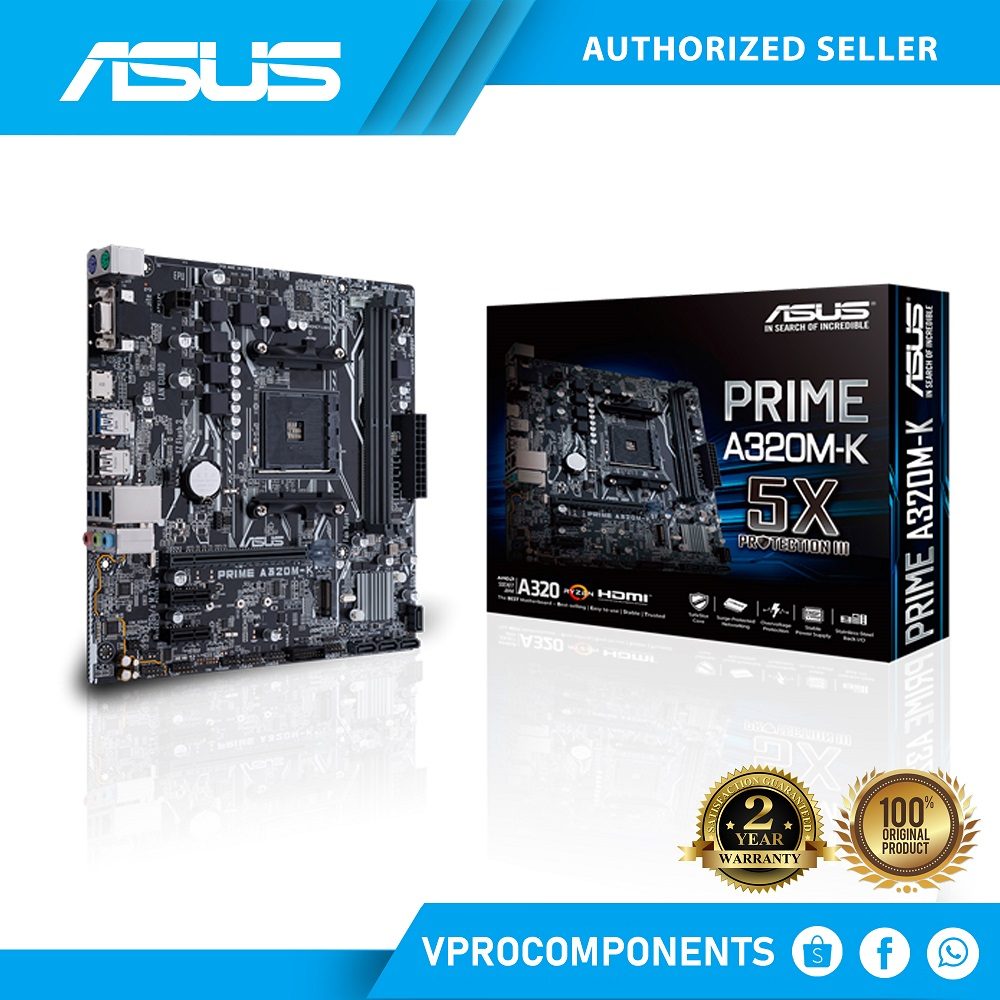 ASUS Prime A320M-K AM4 MATX Motherboard - DDR4 3200MHz, M.2 NVME Slot ...