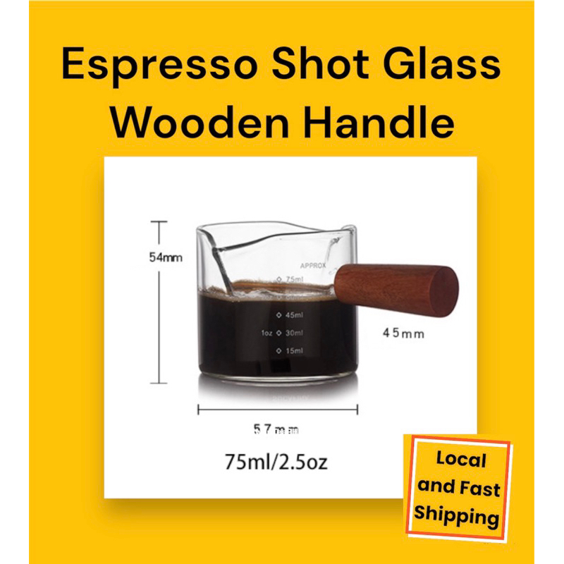 Espresso shot glass wooden handle Double Spout Measuring Pitcher Milk Cup 75 ml Shopee Philippines