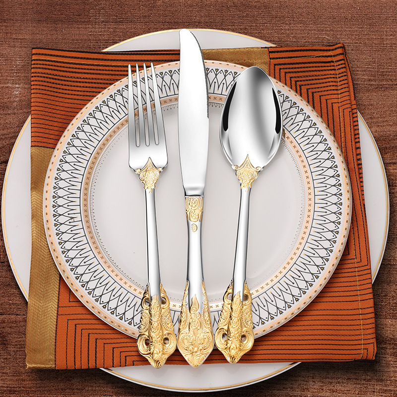 Vintage Knife fork spoon partial gold western tableware embossed ...