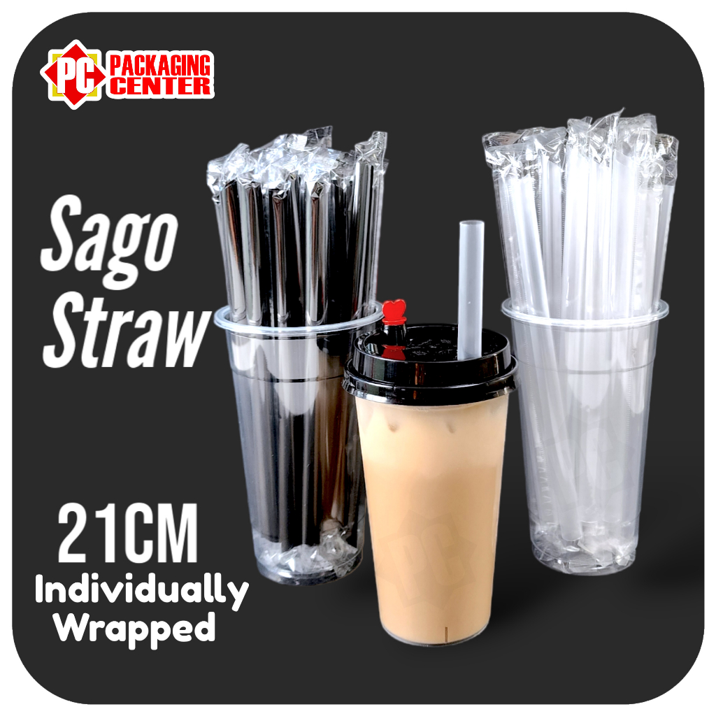 Black/Clear Sago Straw Individual Wrap Pointed Tip, Cheapest Sago Straw ...