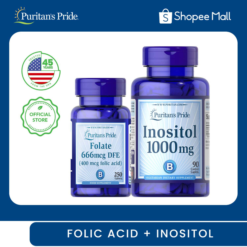 Folic Acid 400mcg 250 tablets + Inositol 1000mg 90 caplets Puritan's ...
