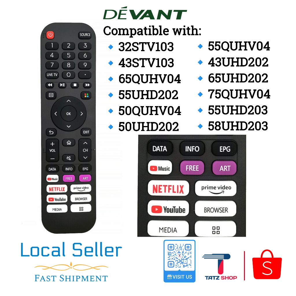 Devant Smart TV Remote Control for 32STV103 50QUHV04 55UHD202 55UHD203