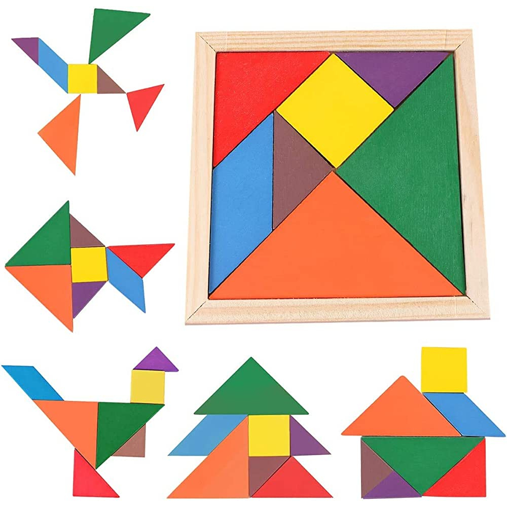 Wooden Puzzle Tangram 2 sizes Educational Toys Shapes Toy Baby ...