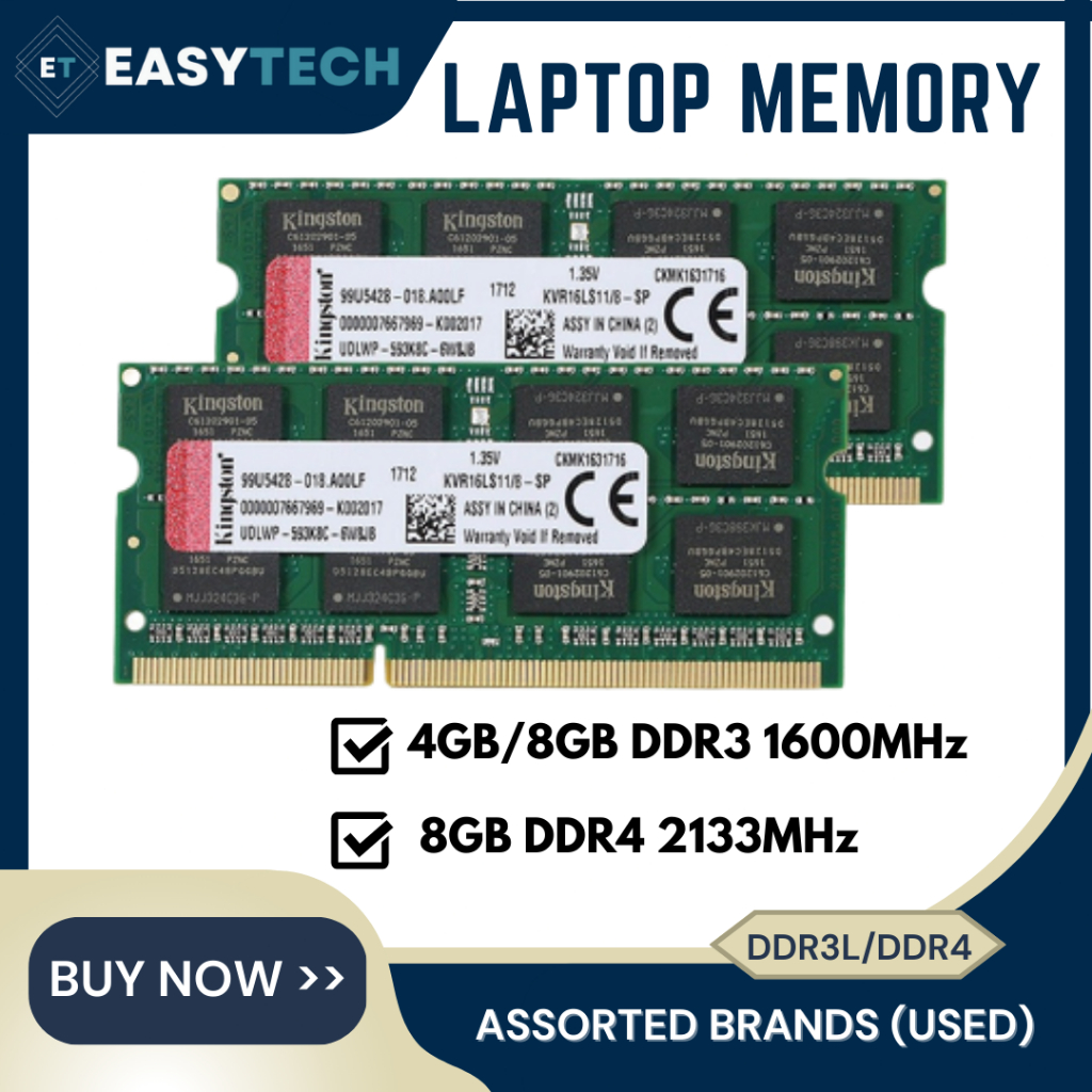 EASYTECH | LAPTOP RAM DDR3 DDR4 4GB 8GB 1600/2133Mhz Laptop Memory ...