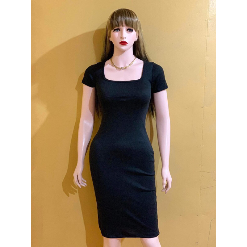 New !! SQUARENECK DRESS BELOW KNEE (Bodycon) | Shopee Philippines