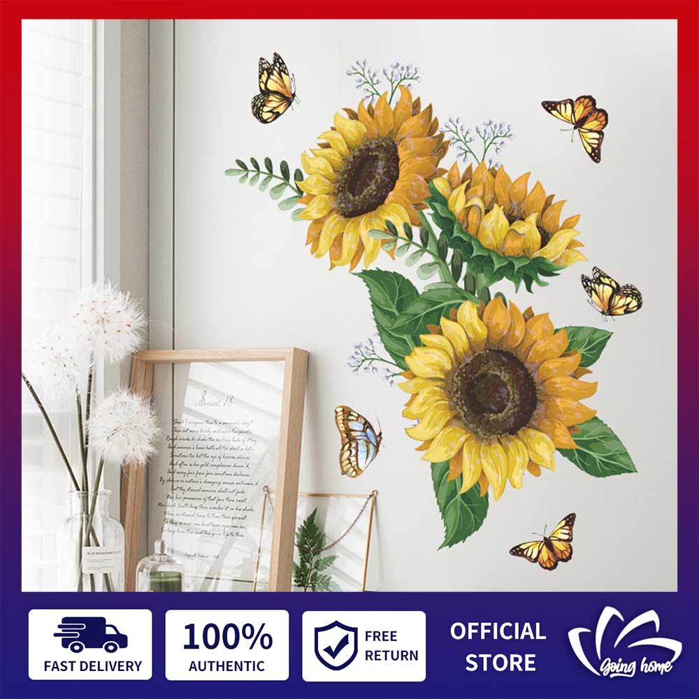 Sunflower Wall Stickers Removable Wall Decals for Bedroom Vinyl Decor ...