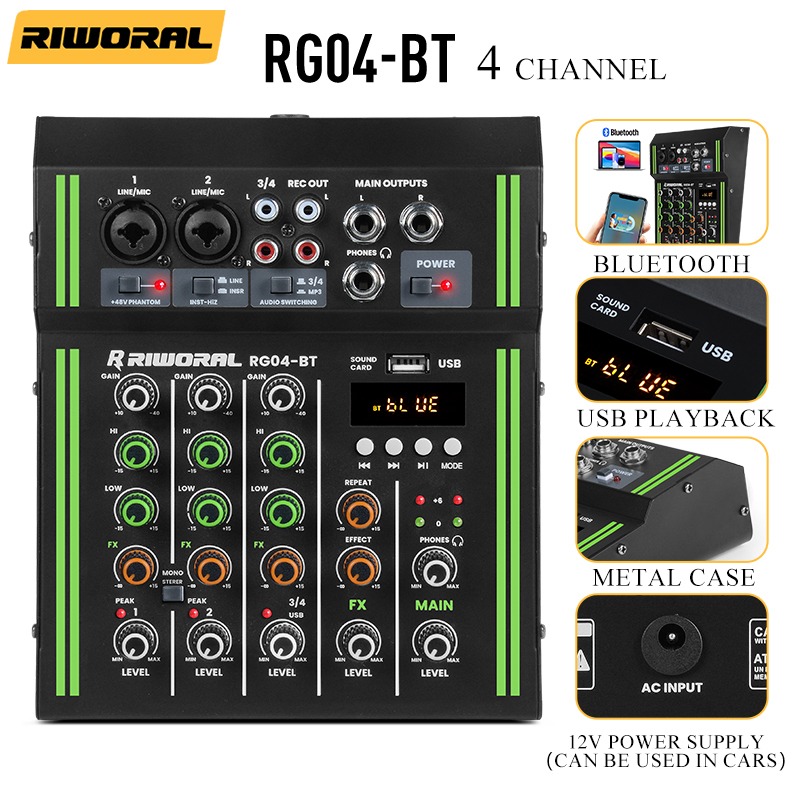 RIWORAL RG04BT 4 Channel Mixer Mini Bluetooth Metal Shell 12V With