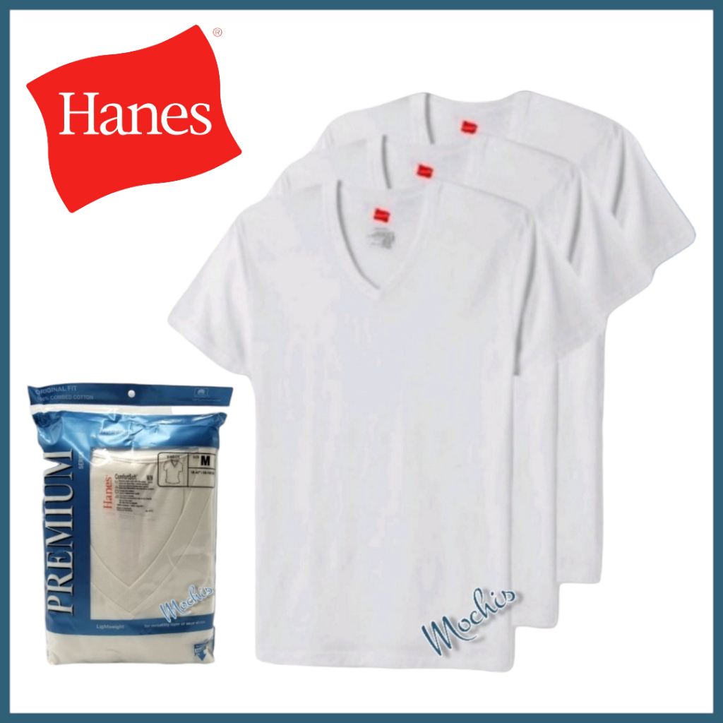 Hanes V Neck and R Neck Men s White Cotton T shirts in a sealed pack of 3pcs Pack Shopee Philippines