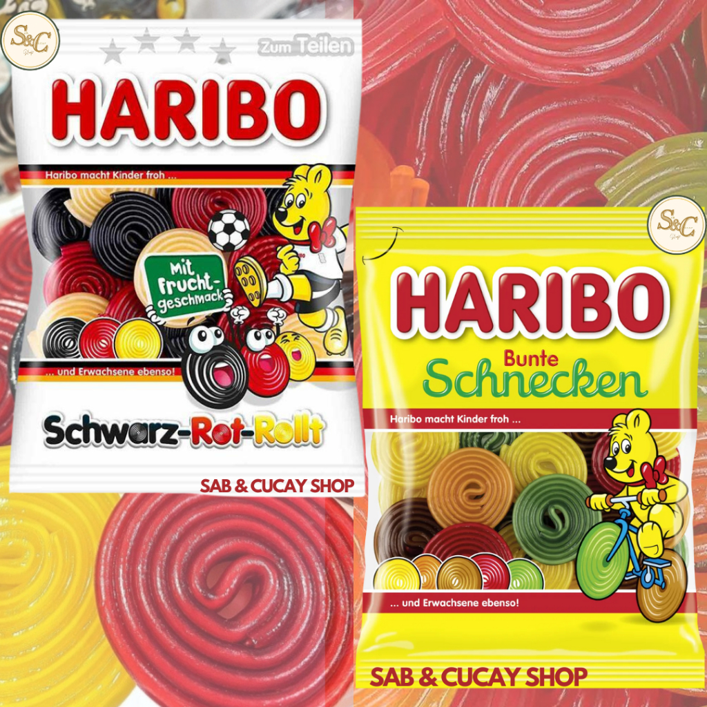 GERMAN HARIBO SCHWARZ-ROT-ROLLT SNAILS LARGE SHARING SIZE GUMMY CANDIES ...