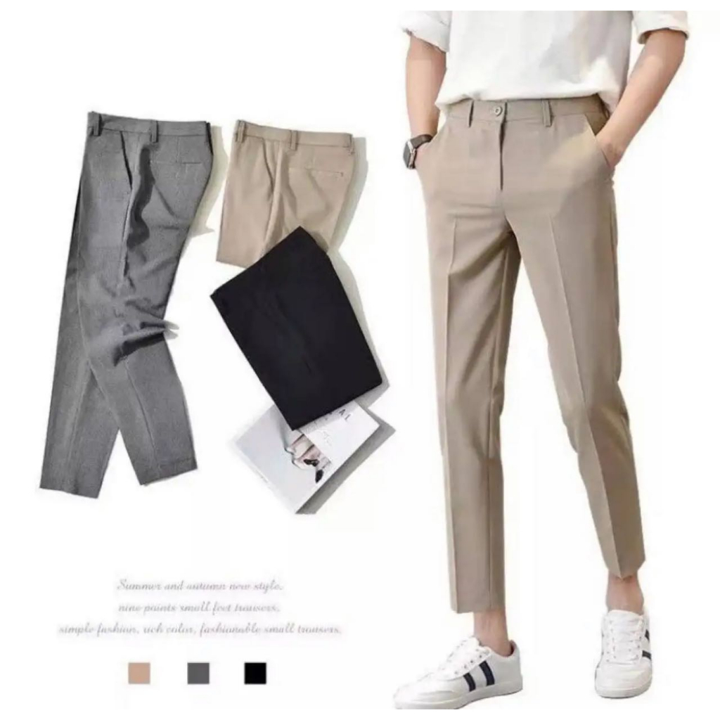 Korean Fashion Slacks High Quality Trouser Pants Men Above Ankle Trousers Suit Pants 901 6361