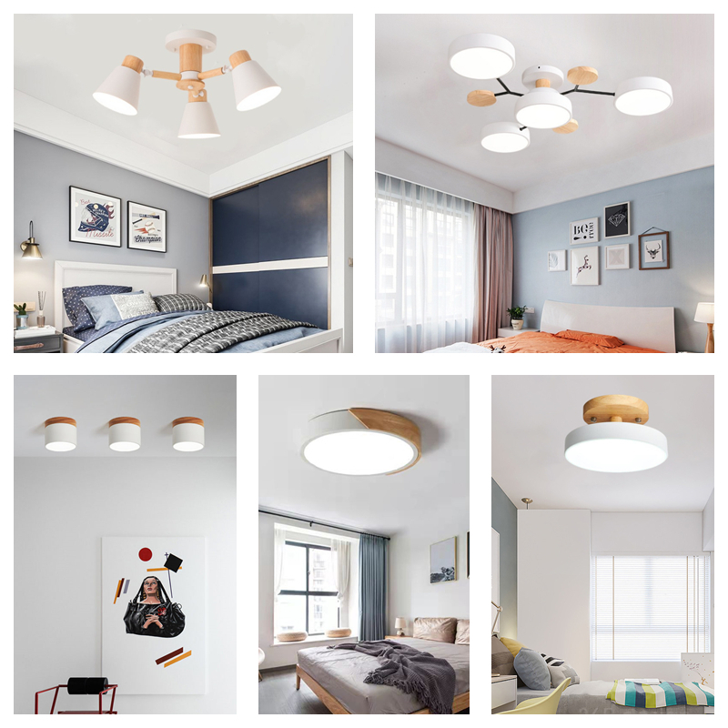 Nordic Wood LED White Chandelier Ceiling Lights For Bedroom Modern