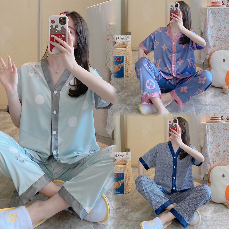 Korean Silk Vneck Comfort Sleepwear Nightwear Loungewear Pajama Set ...