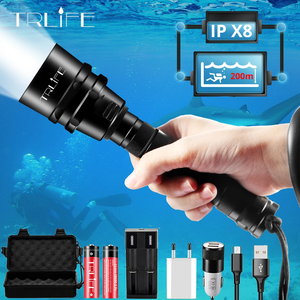 LED Waterproof Rechargeable Flashlight Scuba Diving | Shopee Philippines