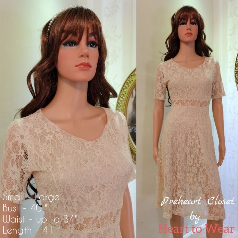 Preloved Premium Vintage Sexy Beige Lace Midi Dress Shopee Philippines 2268