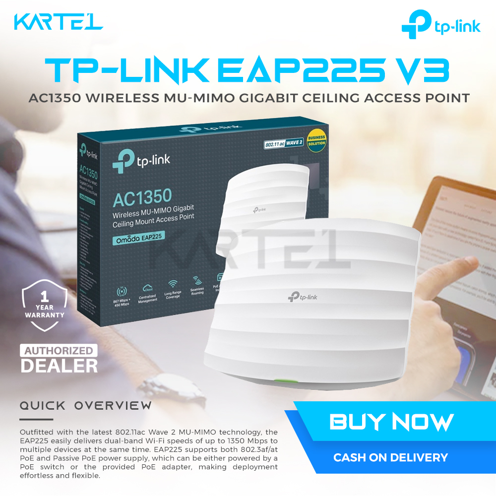 TPLINK EAP225 INDOOR Ac1350 Wireless MuMimo Gigabit Ceiling Mount