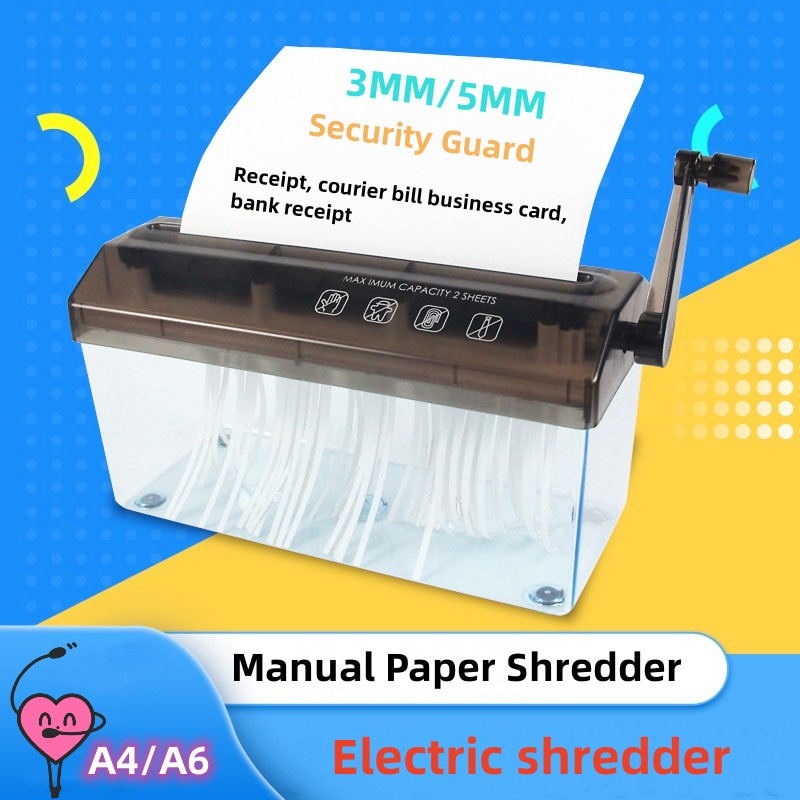 Manual Paper Shredder Electric Shredder 3/5MM Strips for A4/A6