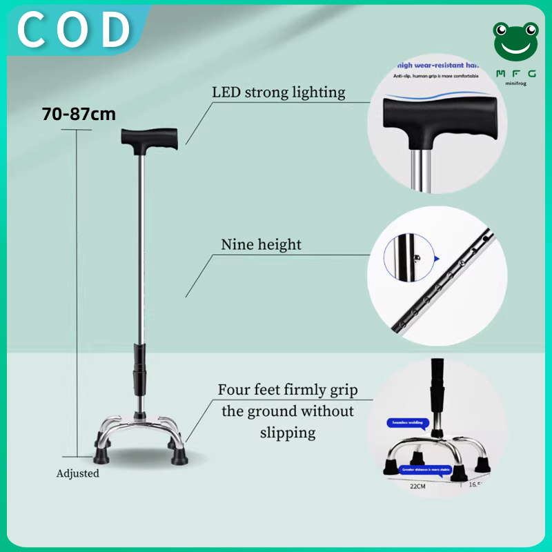 【Local shipment】Elderly Quad Cane Walking Stick Quadruple High-Quality ...