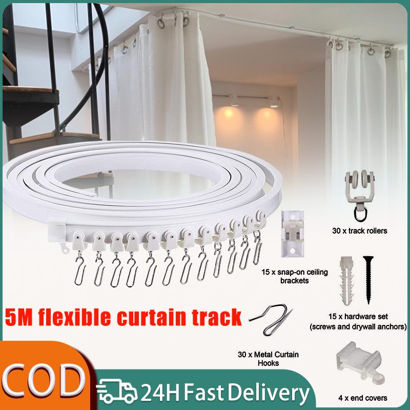 5M/3M Flexible Ceiling Curtain Track Bendable Window Rod Rail Straight ...